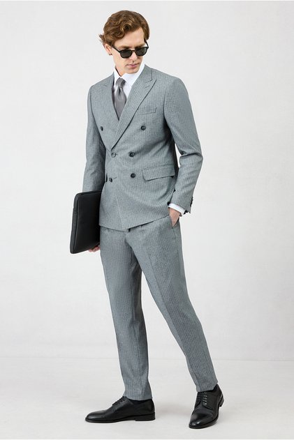 7 Drop Super Slim Fit Extra Slim Fit Pointed Collar Elastic Waist Drawstring Striped Double Breasted Suit