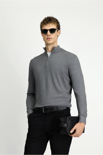 Regular Fit Half Turtleneck Zippered Knitwear Sweater