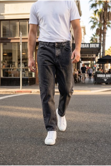 Men's Boyfriend Carrot Cut Smoked Denim Jean Jeans Ke-1107