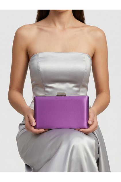 Purple Color Satin Silver Detail Evening Dress Bag Evening Bag Engagement Wedding Bag Hand Bag