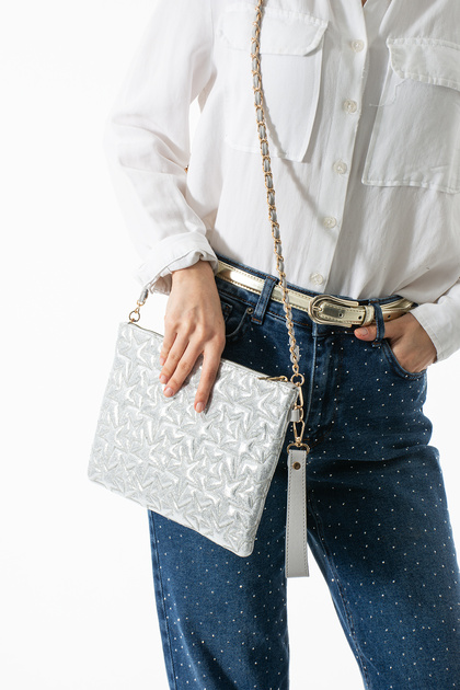 Gl-03 Star-Stitched Women's Handbag Clutch Bag Shoulder Bag Crossbody Bag Portfolio Bag Silver