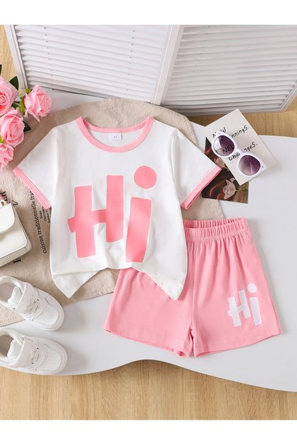 Girls Graphic Print Short Sleeve Top and Shorts Set