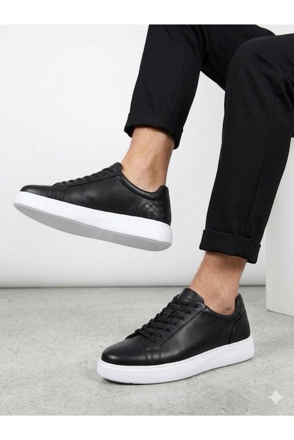 Men's Black Genuine Leather Eva Sole Casual Sneaker