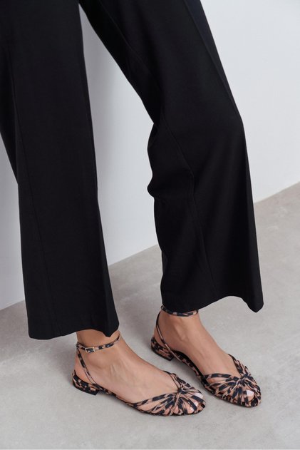 Pika Leo Satin Buckle Detail Short Heeled Women's Sandals Ballerinas
