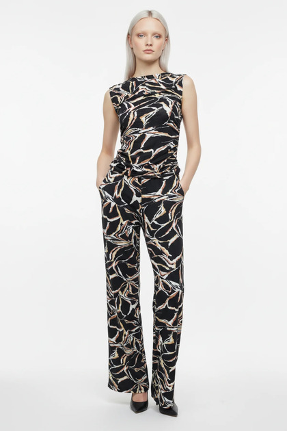 Women's Wide-Leg Patterned Trousers with Elastic Waist