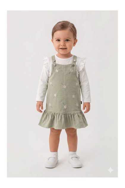 Gabardine Embroidered Dress 2-Piece Set (1 Year Old - 2 Years Old - 3 Years Old - 4 Years Old)