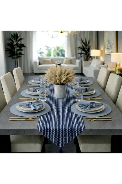 American Service, New Season, 6 Baby Blue Placemats, 6 Baby Blue Napkins, 6 Napkin Rings and Runner Cover Tissue Tk