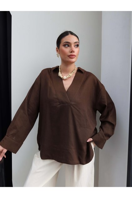 V-Neck Linen Flowy Shirt