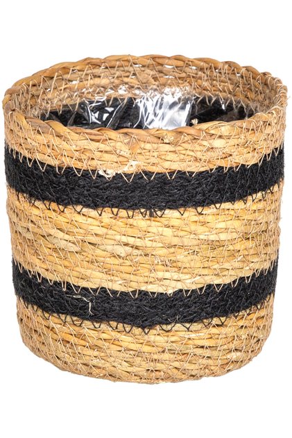 Wicker Basket, Black Striped, Natural, Nylon Interior - 12.5X13 cm