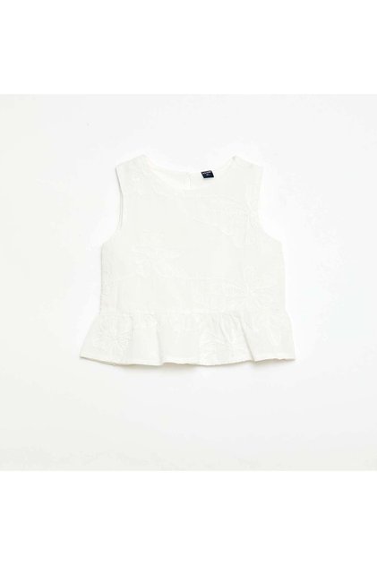 Sleeveless Blouse With Floral Embroidery White