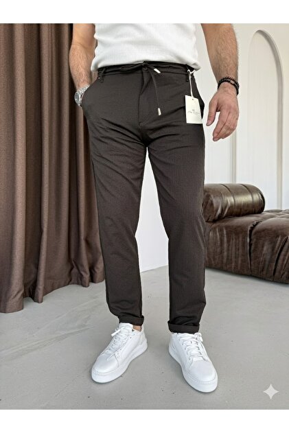 Ars Yaz Esi̇ni̇si̇: Special Textured Fabric, Jagir Side Pocket and Rope Detail, Elastic Waist, Refined and Stylish Slim Fit Tight-Legged Pants