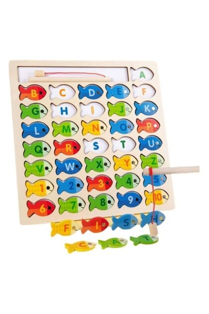 ® Joc educativ de pescuit din lemn cu magnet, Puzzle cu litere și numere, 3+ ani