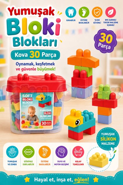 Soft Blocks Bucket 30 Pieces - Large Soft Blocks - Large Soft Lego Toys