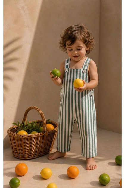 UNISEX BEBEK&ÇOCUK PAMUKLU HAM KOT ÇİZGİ BASKILI SALOPET-TULUM, + BEZ ÇANTA
