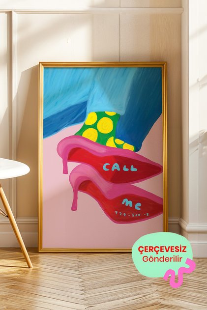 Retro Topuklu Ayakkabı Poster Renkli Moda İllüstrasyon Duvar Dekoru Çerçevesiz