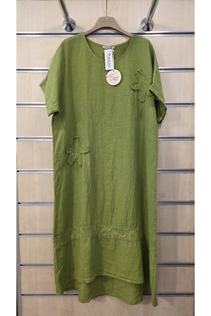 Rochie din in italiană cu detalii din plasă și paiete