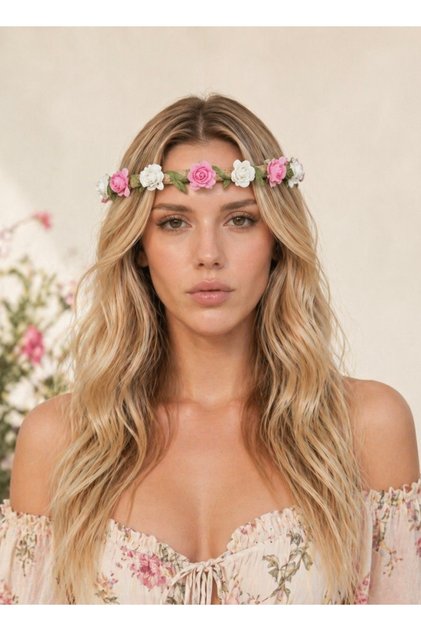 Pink and White Rose Spring Crown Adjustable Crown with Flowers