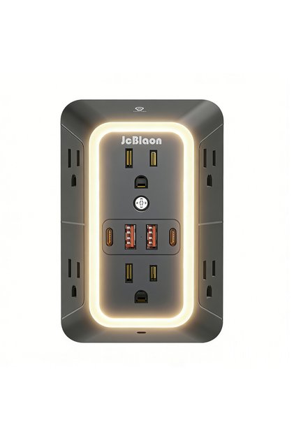 US Plug black With Night Light US Standard Wall Socket with AC USB Type-C Port 5V 2.4A, Charge Elect