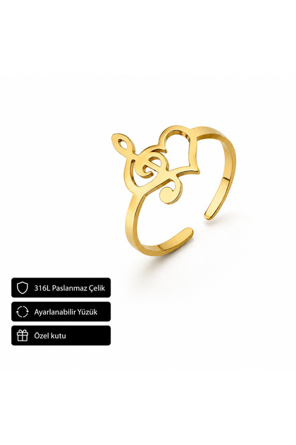 Left Hand Switch Heart Detailed Adjustable Ring 316L Stainless Steel Gold Color