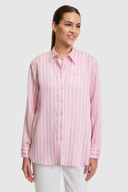 Women's Pink Long Sleeve Striped Shirt 50324736-Vr041