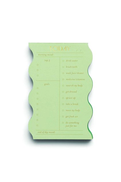 Wavy Daily Self Care, Priorities, and Goals Notepad, 180 Pages, Sage