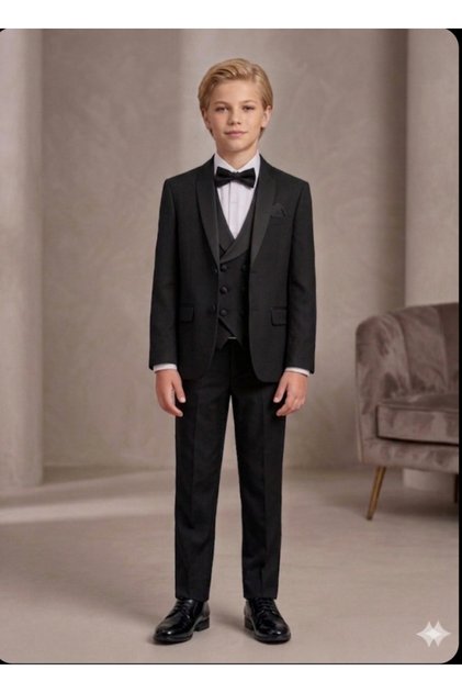 Boy's Slim Fit Shawl Collar Vest Tuxedo Suit