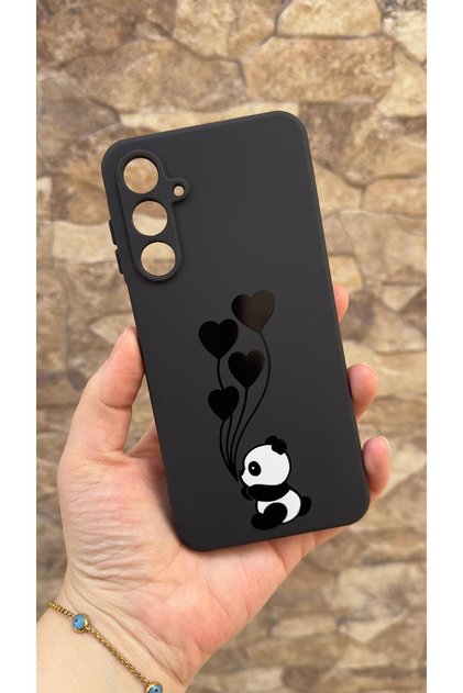 Samsung Galaxy S24Fe Compatible Heart Panda Patterned Silicone Shock-Absorbing Classic Protective Rubber Case