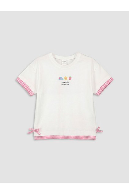 Lcw Kids Crew Neck Embroidered Bow Detail Girls' T-Shirt
