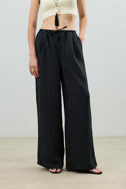 Black Modal Blend Striped Women's Trousers