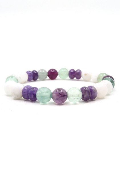 Natural Stone Zodiac Bracelet Aquarius (Moon Stone-Amethyst Stone-Fluorite Stone)
