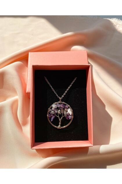 Tree of Life Natural Amethyst Stone Natural Stone Necklace Healing Stone Pendant Positive Stone Necklace