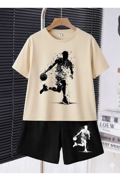 Summer Children's T-Shirt Shorts Unisex (Ball Playing Man)
