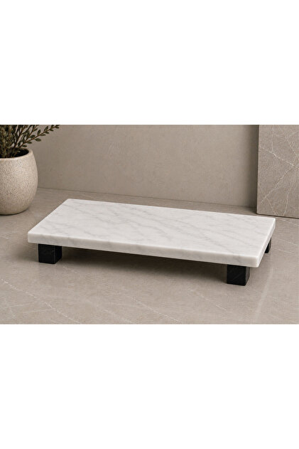 Doğal Mermer Ayaklı Sunum Tabağı Yağdanlık Altı , Kahve Makinası Altlığı 20×10 cm