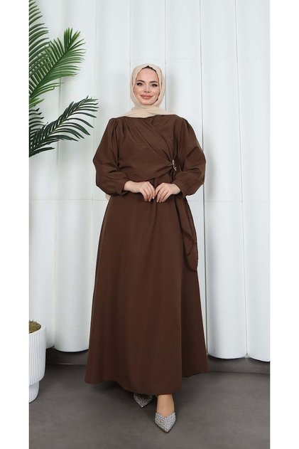 Side Buckle Terikoton Dress Bitter Brown Hnt0329