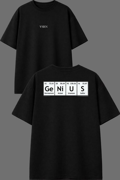 Genius Design Front and Back Printed Black Oversize T-Shirt