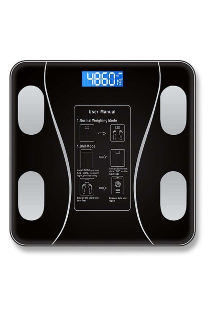 Bluetooth Body Fat Scale, App Sync, LED Display, BMI Analysis, 180kg Glass Scale, Black