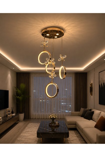 YENİ MODEL 4 SARKIT LÜX AVİZE 3 IŞIK SEÇENEĞİ GOLD RENK