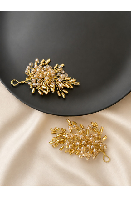 Gold Crystal Stone Bridal Hair Accessory Double Set Engagement Henna Crown