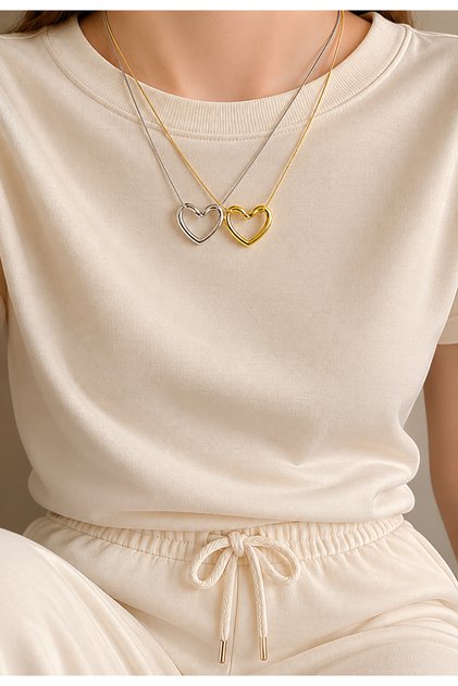 Women's Gold Silver Heart Knot Necklace Set 2 Pieces