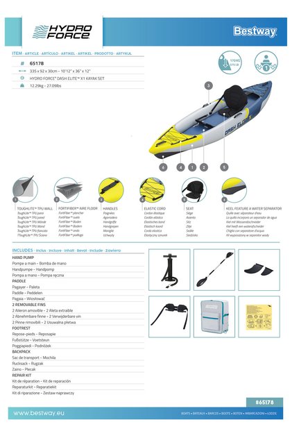 65178 Dash Elite X1 Tek Kişilik Kano Seti 3.35m x 92cm x 30cm