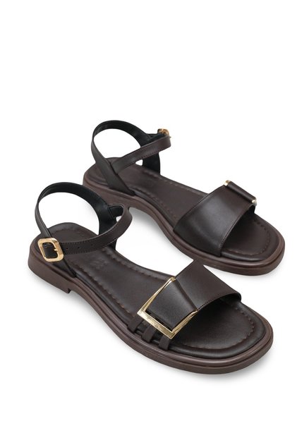 kahve rengi Kadın Metal Tokalı Günlük Comfort Sandalet