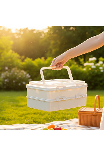 QLUX IDEAS 2 Katlı 16 Litre Büyük Boy Pasta Taşıma Kabı | Kapaklı