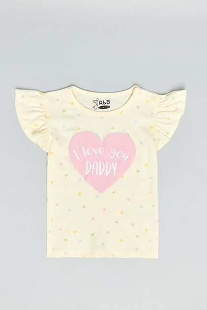 Printed Top with Crew Neck and Flutter Sleeves