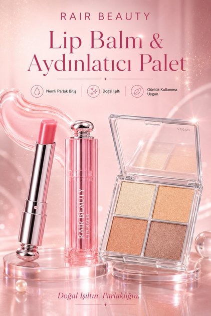 Highlighter-Lip Balm Set, 4'lü Aydınlatıcı ve Dudak Balm Seti