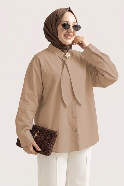 6408- Stylish Comfortable Tie-Detailed Woven Poplin Fabric Women's Shirt