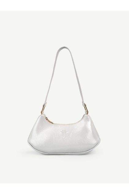 Wrinkled Textured White Shk280 Faux Leather, Single Compartment with Zipper, Hand, Arm and Shoulder Bag