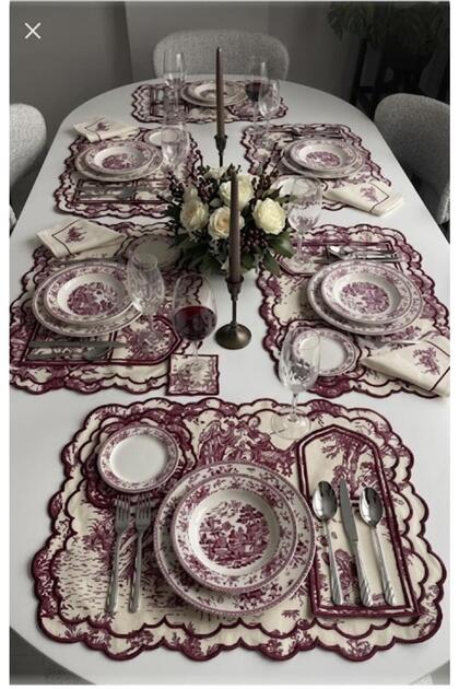 Ocean Linen American Service Set for 6 People (19 Pieces) Burgundy
