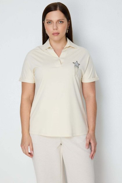 Polo Collar Star Detailed Blouse