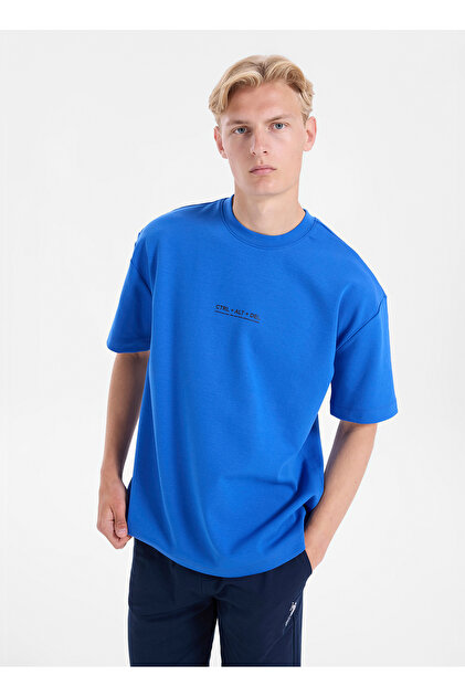 GMG FIRENZE Mavi Erkek Regular Fit Yazı Baskılı T-Shirt