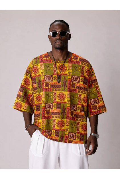 Oversize Cotton Linen Patterned Tshirt